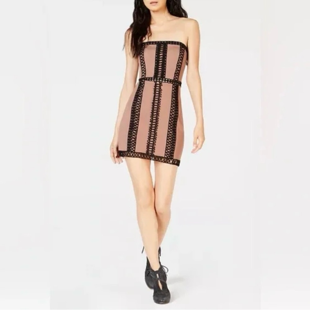 Free People Strapless Black and Tan Dress